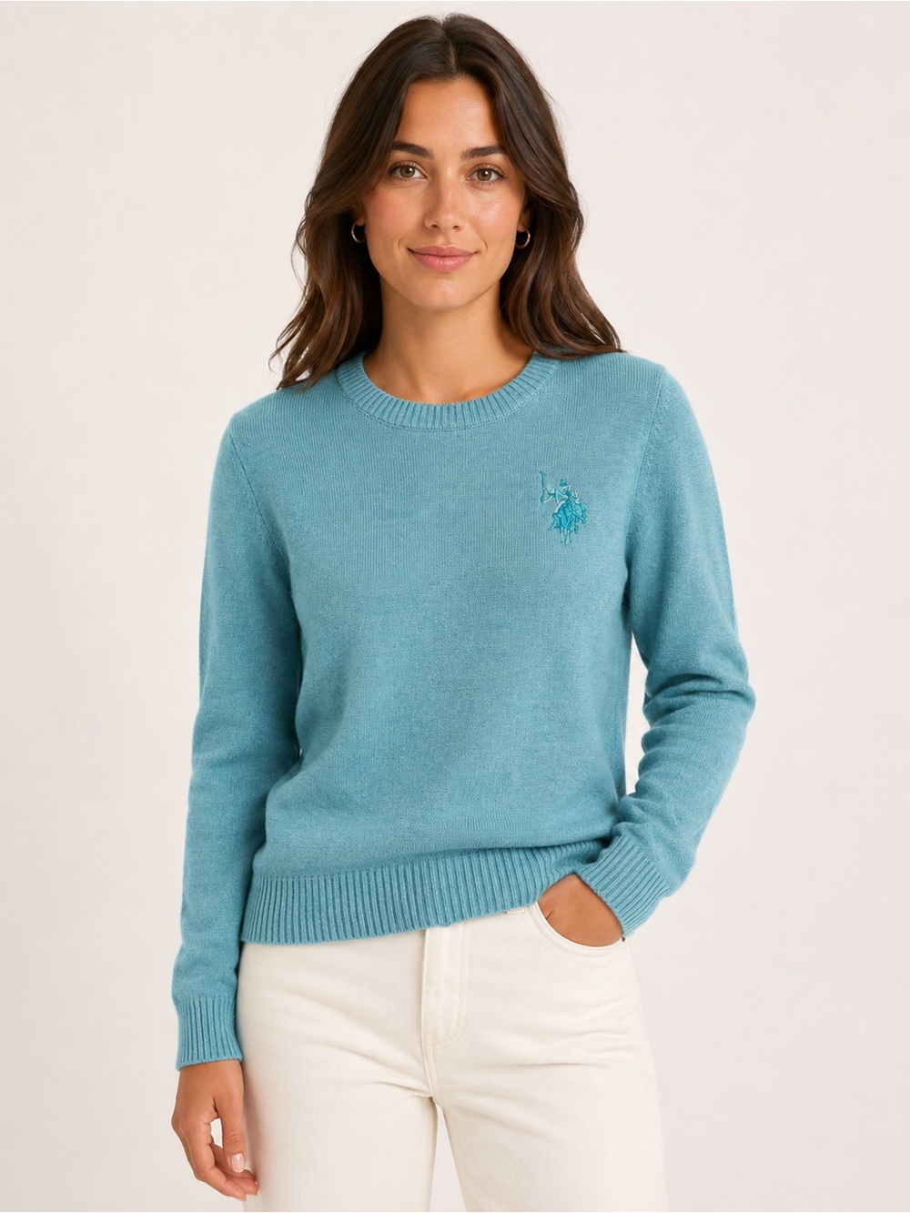 U.S. Polo Assn. Women's Crewneck Sweater in Teal Blue